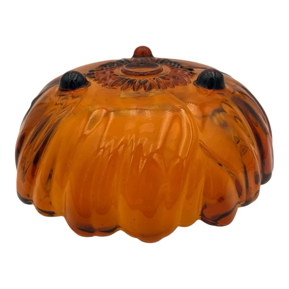 VTG 1980s Indiana Glass Salad Bowl Amber #3404 Sunflower 11